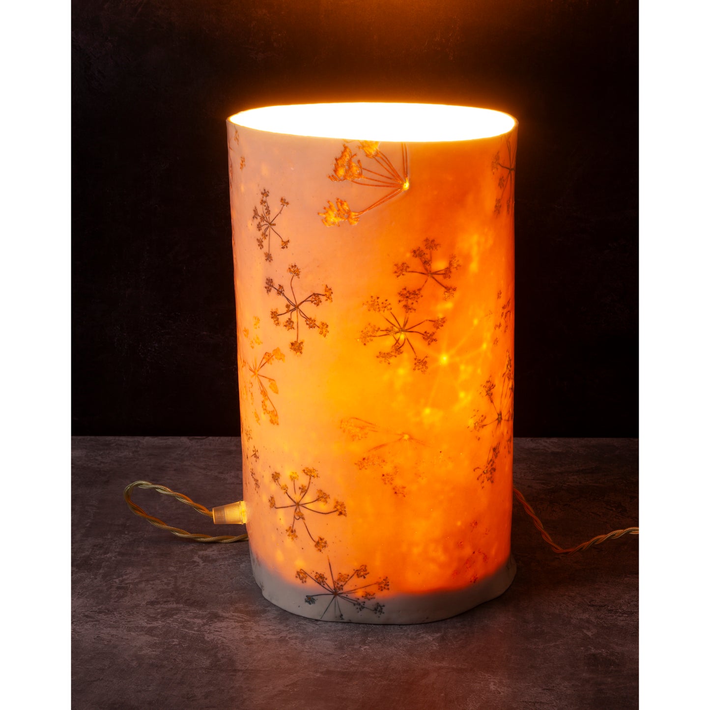 porcelain Decorative lamp with floral pattern on a dark background