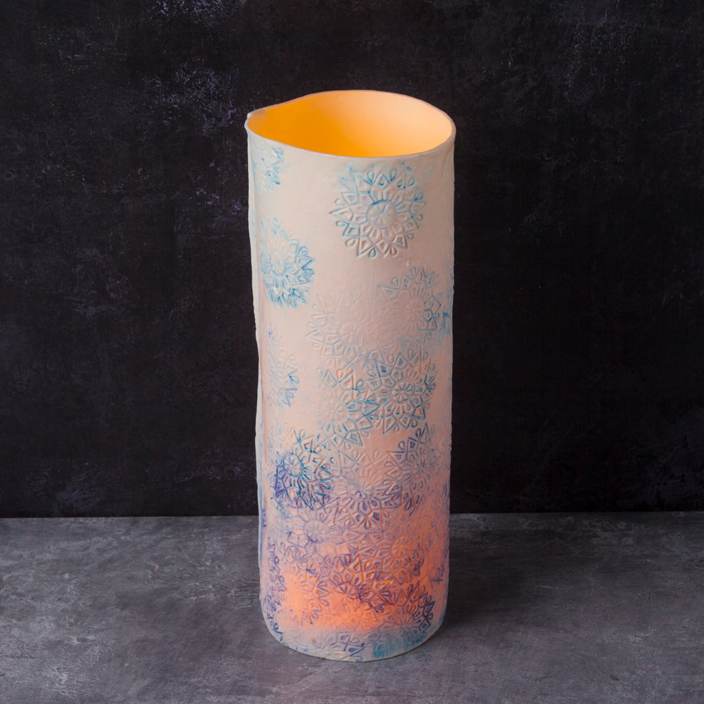 'Blue Snow Flakes' tall tealight-vase