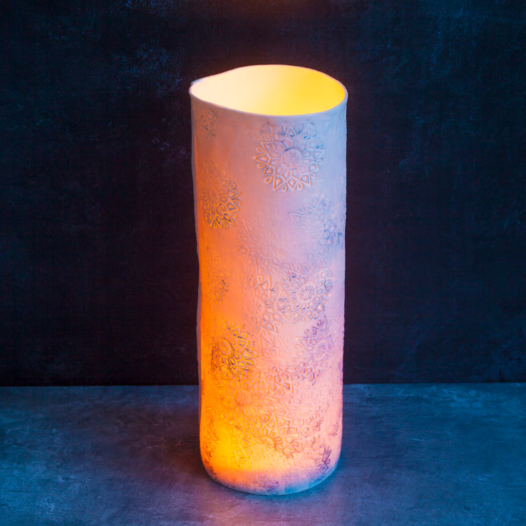 'Blue Snow Flakes' tall tealight-vase