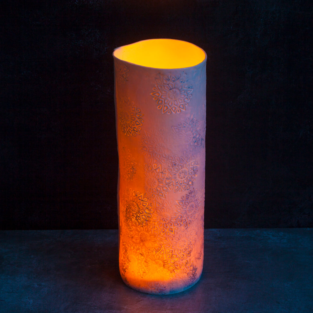 'Blue Snow Flakes' tall tealight-vase